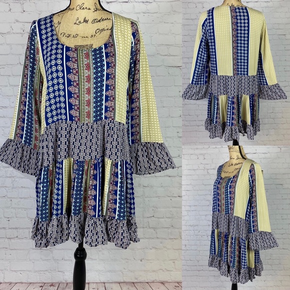 Easel Oversized Patchwork Flared Ruffle Sleeve Dress - Picture 1 of 1